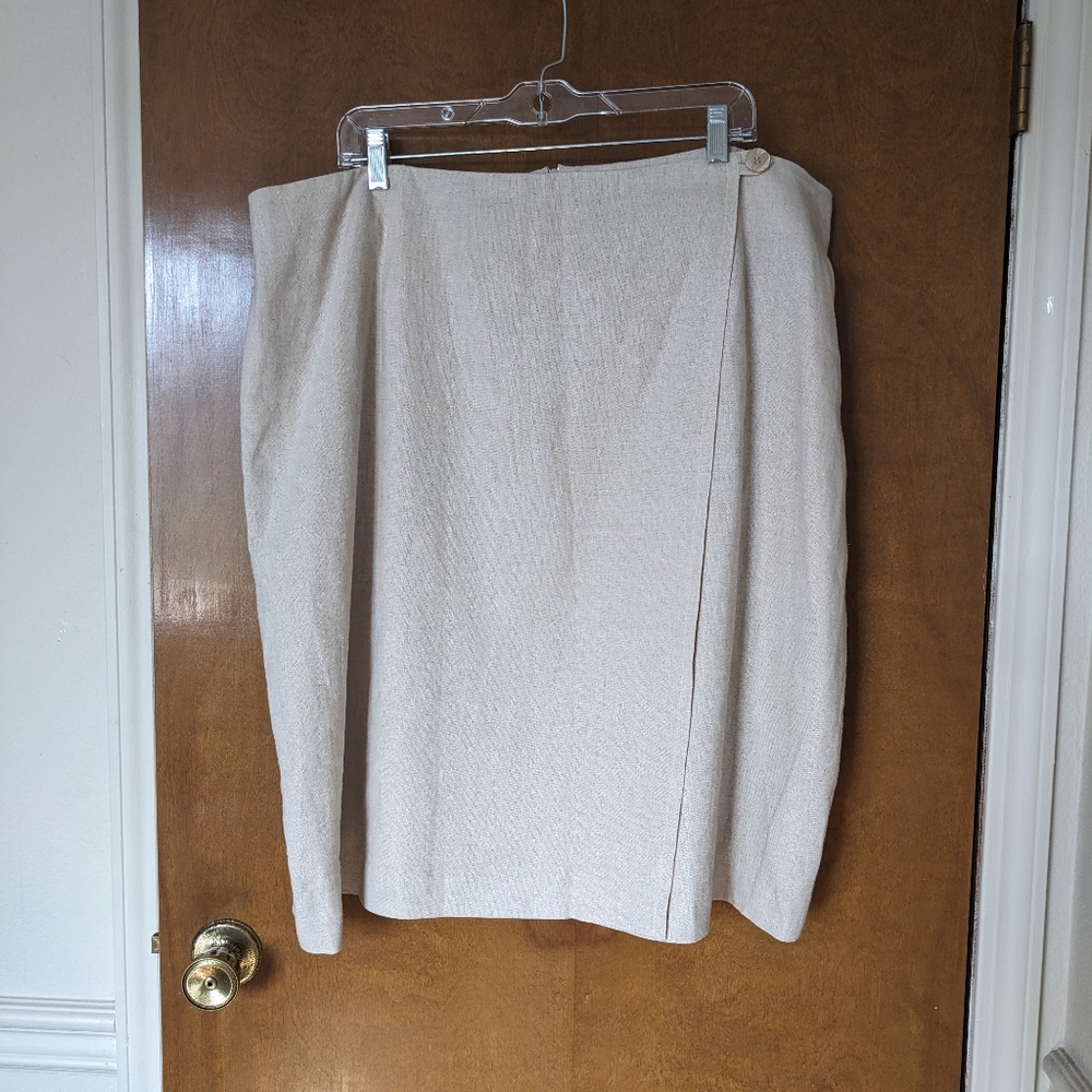 Fitting Image Cream Light Beige Oatmeal Linen Blend Faux Wrap Skirt